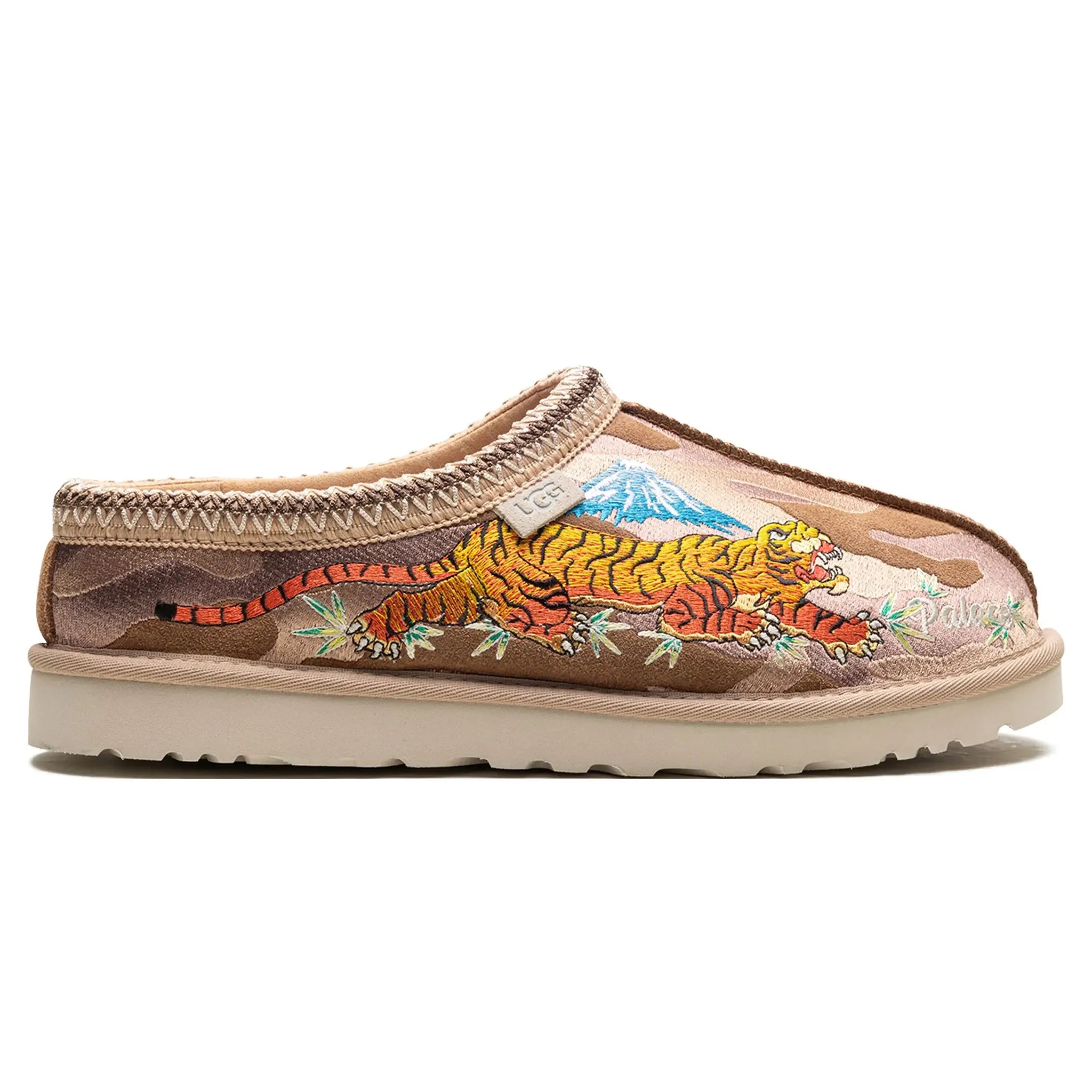 Side view of Palace x UGG Tasman Chestnut Camo Slippers